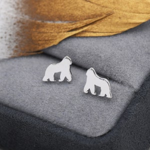 Gorilla Stud Earrings in Sterling Silver, Silver or Gold, Gorilla Earrings, Nature Inspired Animal Earrings
