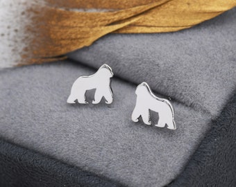 Gorilla Stud Earrings in Sterling Silver, Silver or Gold, Gorilla Earrings, Nature Inspired Animal Earrings