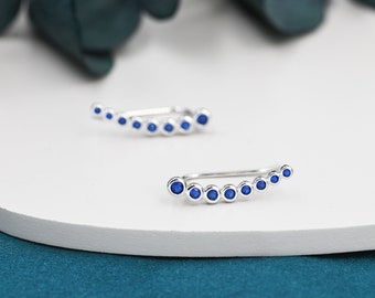 Sapphire Blue Pebble CZ Crawler Earrings in Sterling Silver, Silver or Gold, Dotted Ear Crawlers, Dots Crawler, Bobble Crawlers