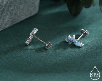 スターリングシルバー ブルーオパール マーキス クラスター スタッド