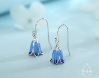 Sterling Silver Enamel Bluebell Flower Drop Dangle Earrings