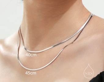 Flat Chain Necklace in Sterling Silver, Flat Chain Choker Necklace, Collar Necklace, Simple Plain Chain