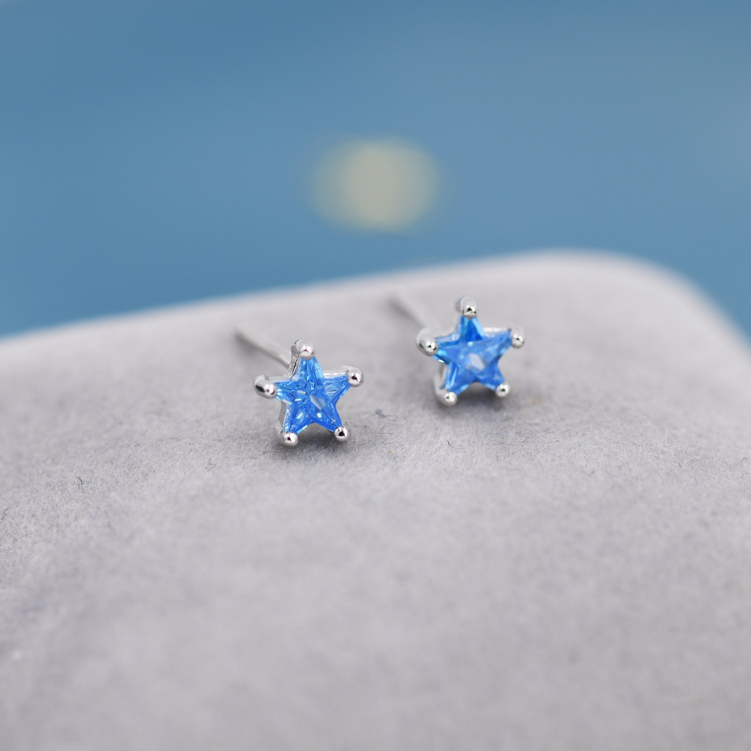 Aquamarine Blue CZ Star Stud Earrings in Sterling Silver Silver or Gold Blue Star CZ Earrings Etsy Ireland