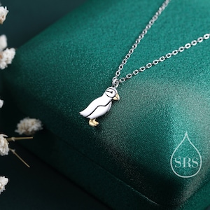 Puffin Bird Pendant Necklace in Sterling Silver, Cute Bird Necklace, Silver Bird Necklace