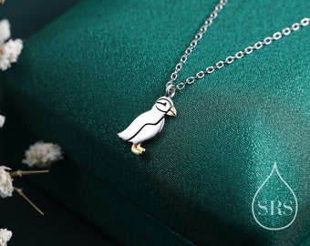 Puffin Bird Pendant Necklace in Sterling Silver, Cute Bird Necklace, Silver Bird Necklace