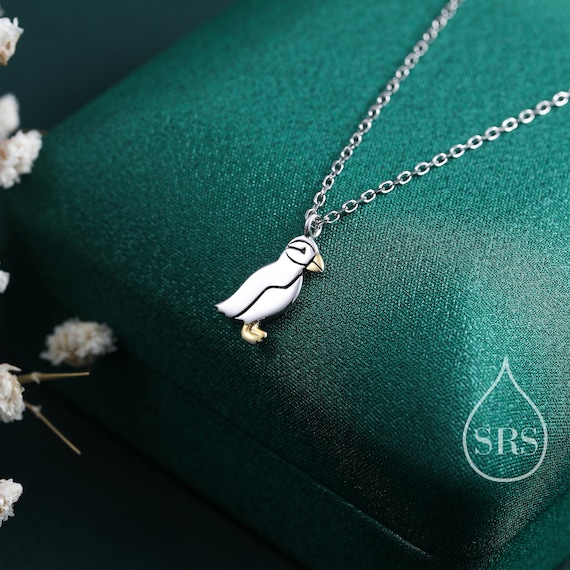 スターリングシルバーのパフィンバードペンダントネックレス、かわいい