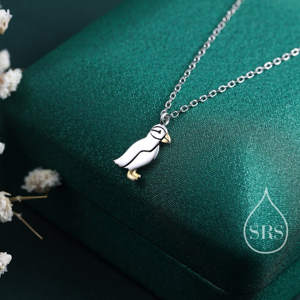 Puffin Bird Pendant Necklace in Sterling Silver, Cute Bird Necklace, Silver Bird Necklace