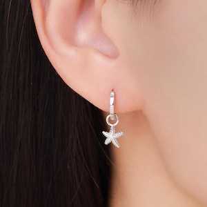Brincos de argola em prata de lei com estrela-do-mar, em prata, ouro ou ouro rosa, brincos de argola removíveis com um lindo desenho de estrela-do-mar.