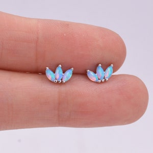 Sterling Silver Blue Opal Marquise Cluster Stud Earrings, Marquise Fan Stud, Opal Crown Stud, Gold or Silver, Minimalist Geometric Design