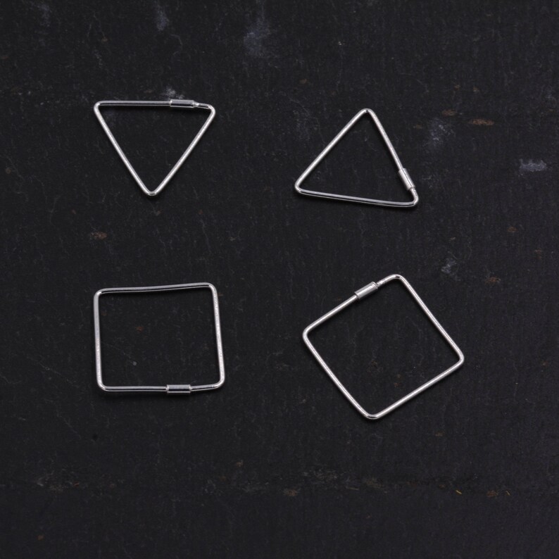 Sterling Silver Minimalist Geometric Square and Triangle Hoop Etsy UK
