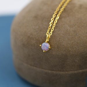 Very Small Cosmic Purple Opal Pendant Necklace in Sterling Silver, Silver or Gold, 5mm Lab Opal Necklace,  Single Opal Necklace