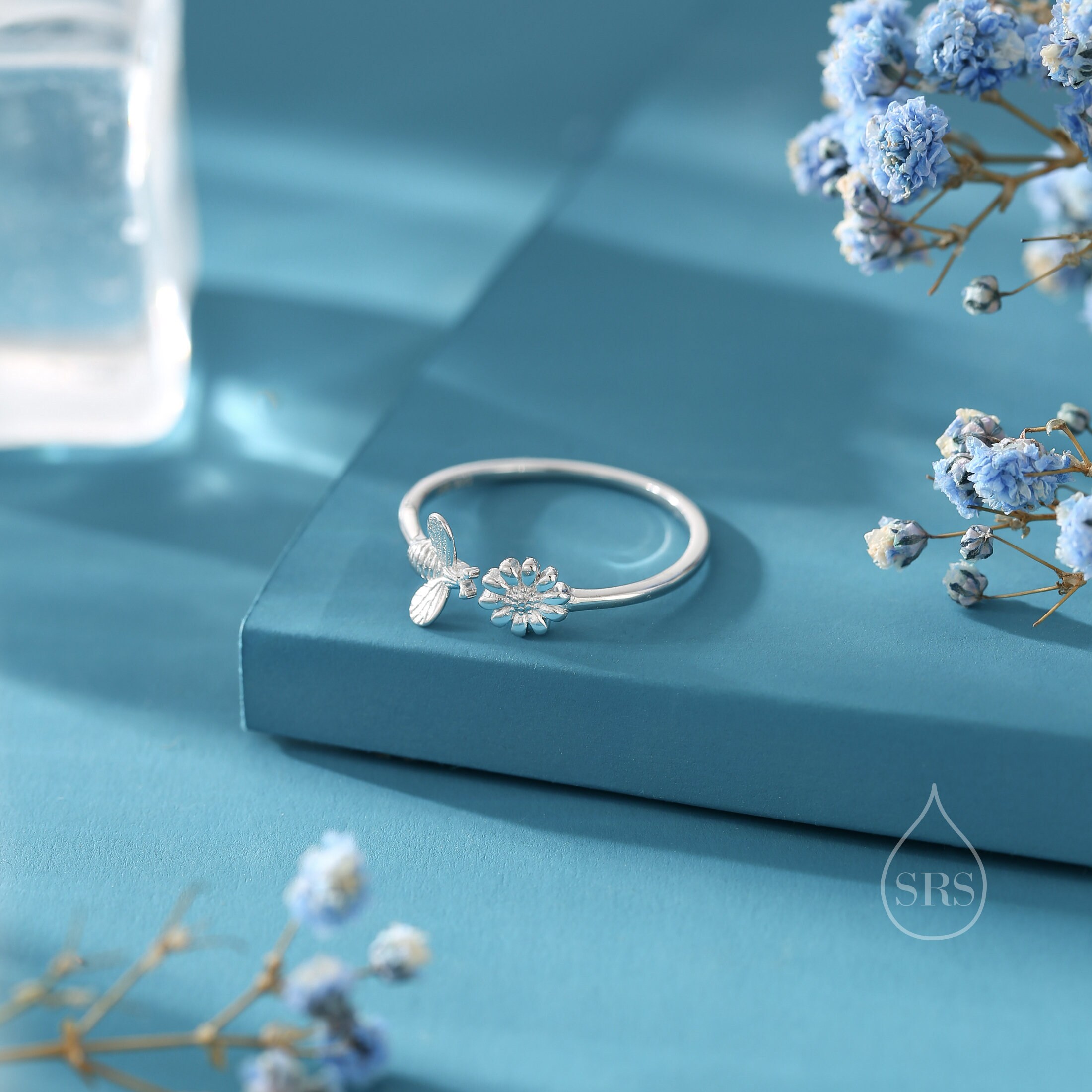 autentico argento sterling 925 moda ape con fiore margherita