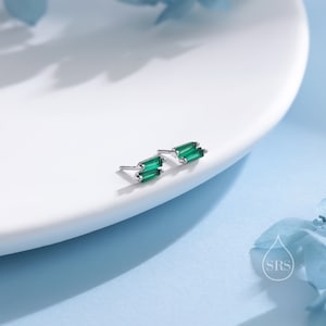 Double Trapezoid Emerald Green CZ Screw back Earrings in Sterling Silver, Silver or Gold, Art Deco CZ Cluster Screwback Earrings or Stud, image 6