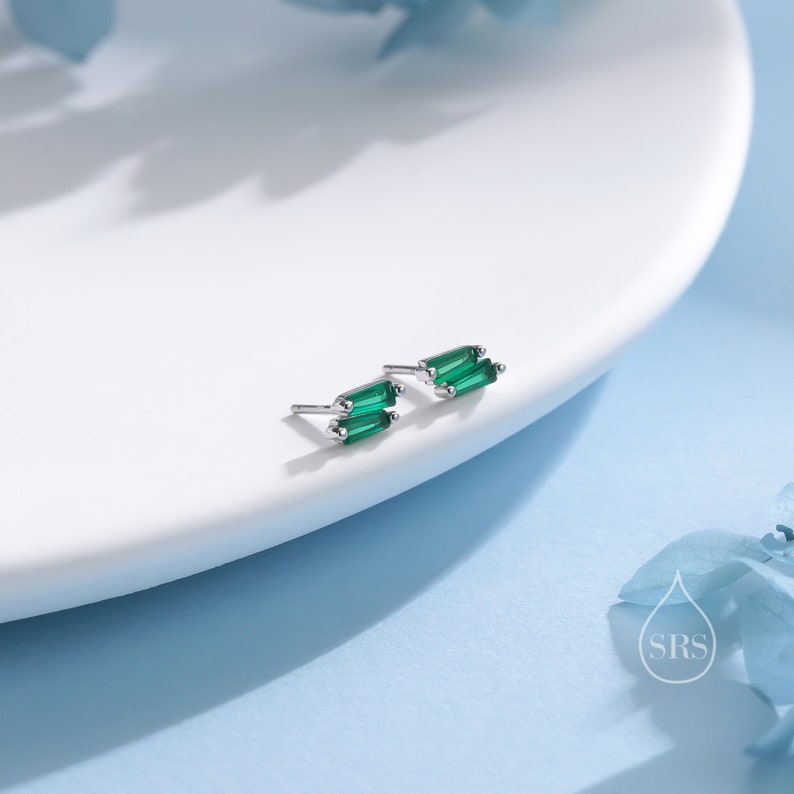 Double Trapezoid Emerald Green CZ Screw back Earrings in Sterling Silver, Silver or Gold, Art Deco CZ Cluster Screwback Earrings or Stud, image 6