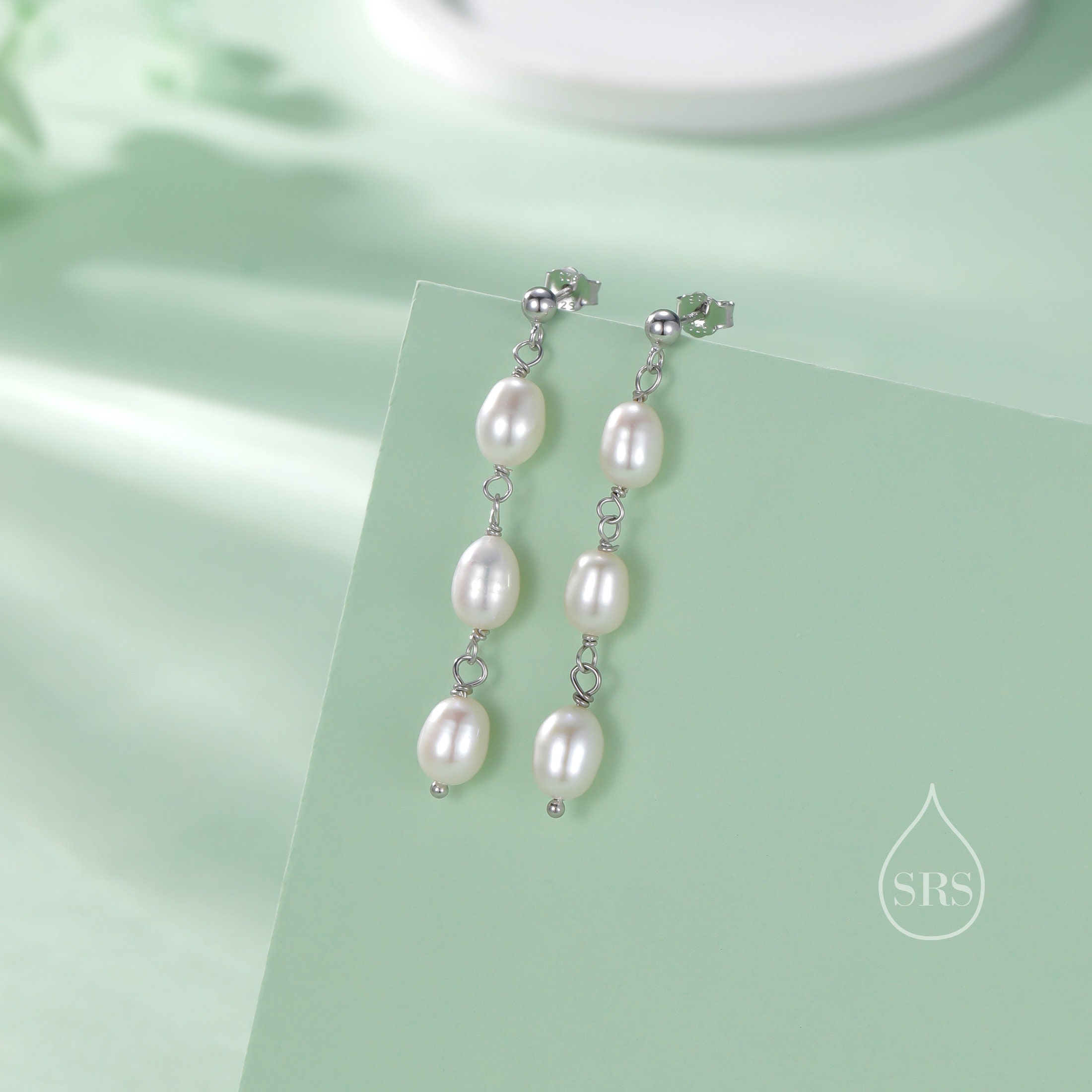 Buy Sleeping Beauty Color Shell Pearl Drop Earrings In Rhodium Over Sterling Silver