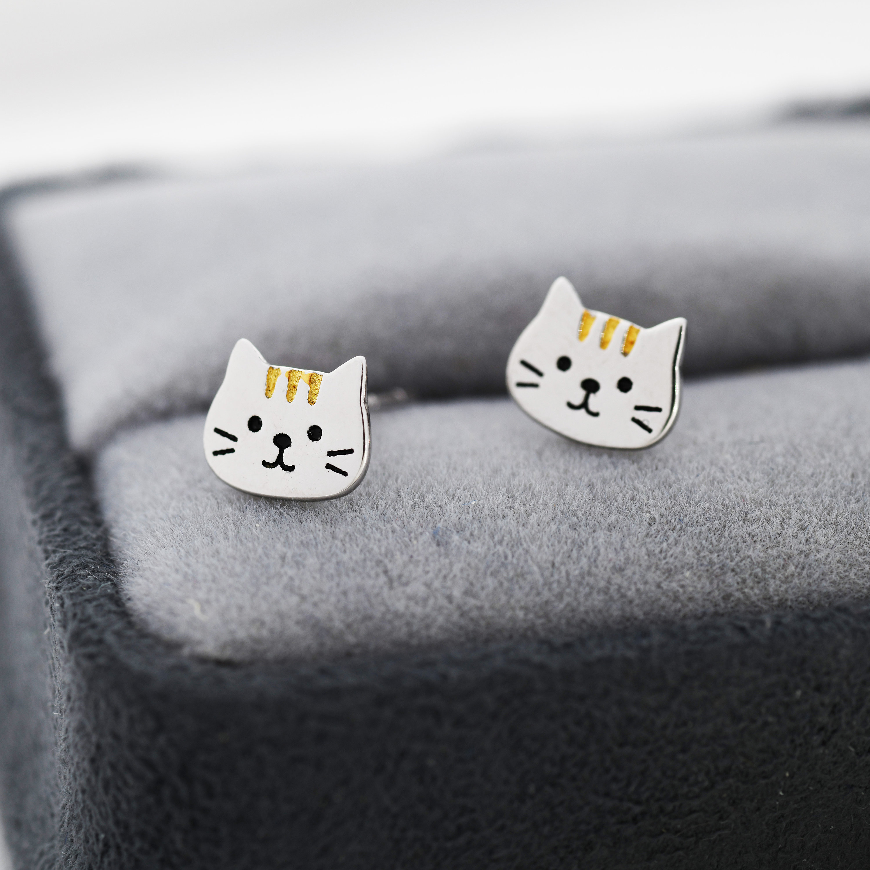 Orange Tabby Cat Stud Earrings in Sterling Silver, Cute Cat Earrings, Silver Cat Earrings, Nature Inspired Animal Earrings
