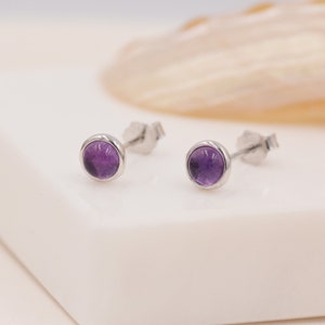 Brincos de ametista natural em prata esterlina, ametista de 6 mm, lilás, roxo claro, pedra preciosa genuína, minimalista