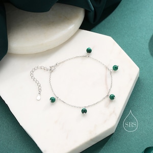 Natürliches grünes Malachit Armband aus Sterling Silber, Malachit Perlen Armband, Silber Malachit Armband