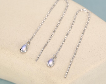 Sterling Silver Moonstone Droplet Ear Threader Earrings