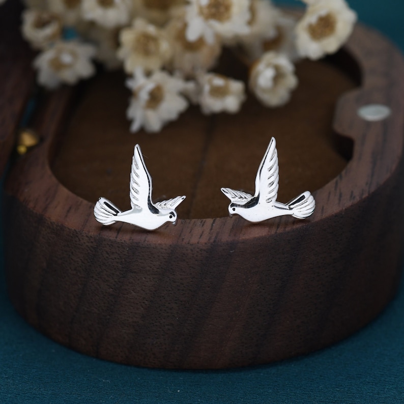 Dove Stud Earrings in Sterling Silver, Cute Dove Bird Earrings, Pigeon Earrings, Nature Inspired Animal Earrings image 1