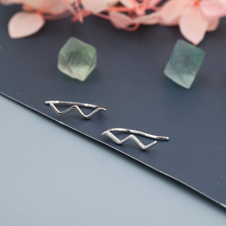 Zigzag Wave Crawler Earrings in Sterling Silver, Silver or Gold or Rose Gold, Minimalist Geometric, Ear Climbers image 1