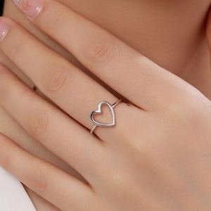 Offenes Herz Ring in Sterling Silber, US 5 - 8, minimalistischer Ring, Geometrischer Herzring in Silber, massiver Silberring