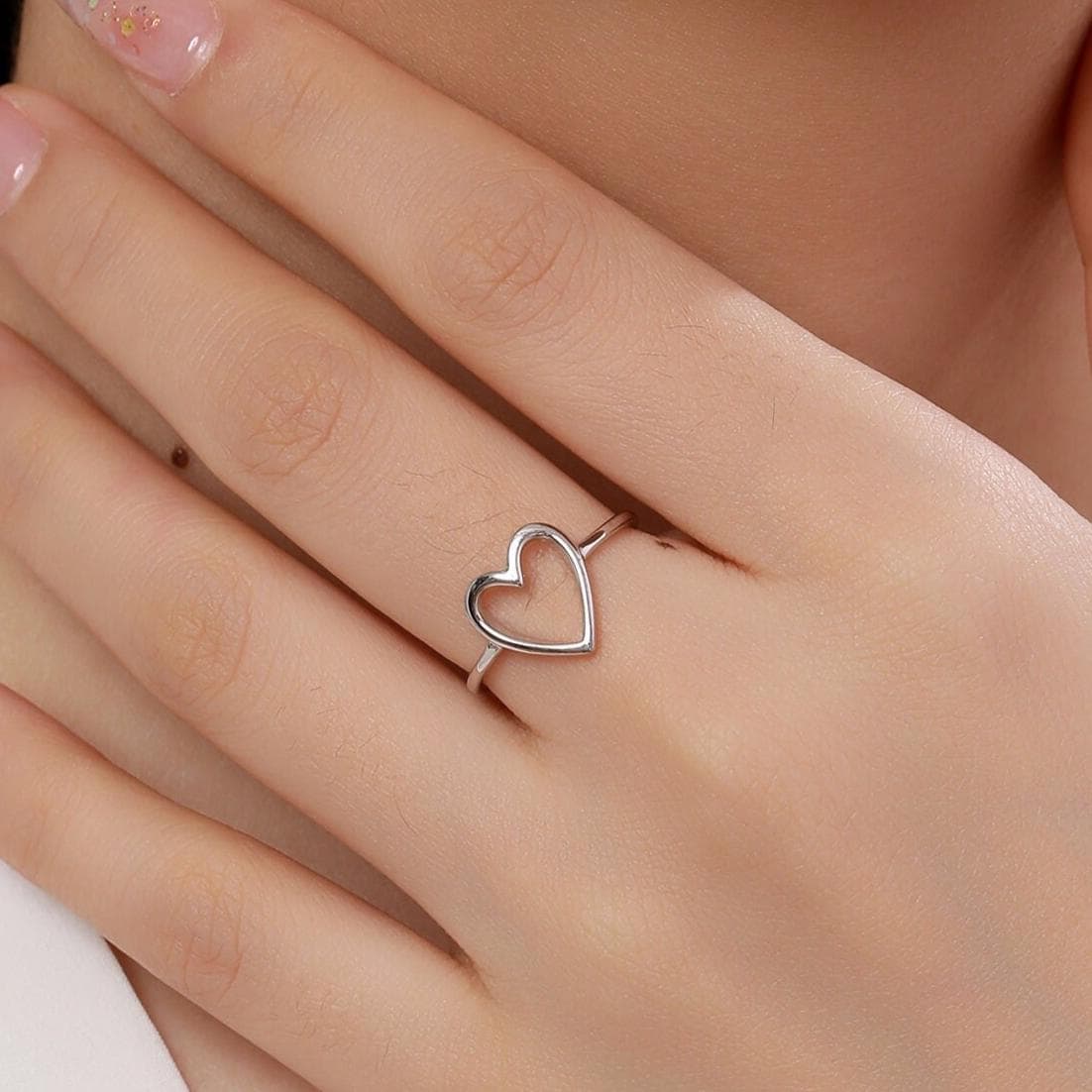 Open Heart Ring in Sterling Silver, US 5 - 8, Minimalist Ring