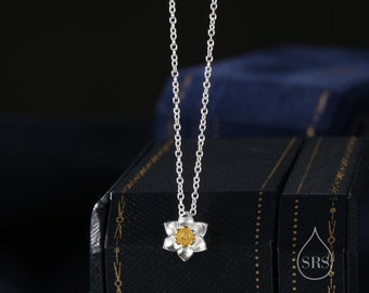 Sterling Silver Tiny Little Daffodil Flower Blossom Pendant Necklace with 18ct Gold Plating