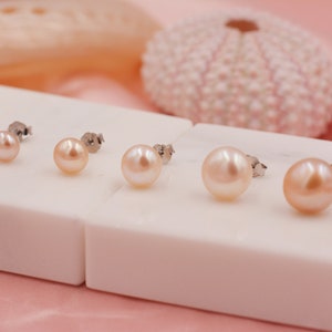 Genuine Pink Pearl Stud Earrings in Sterling Silver, 5mm