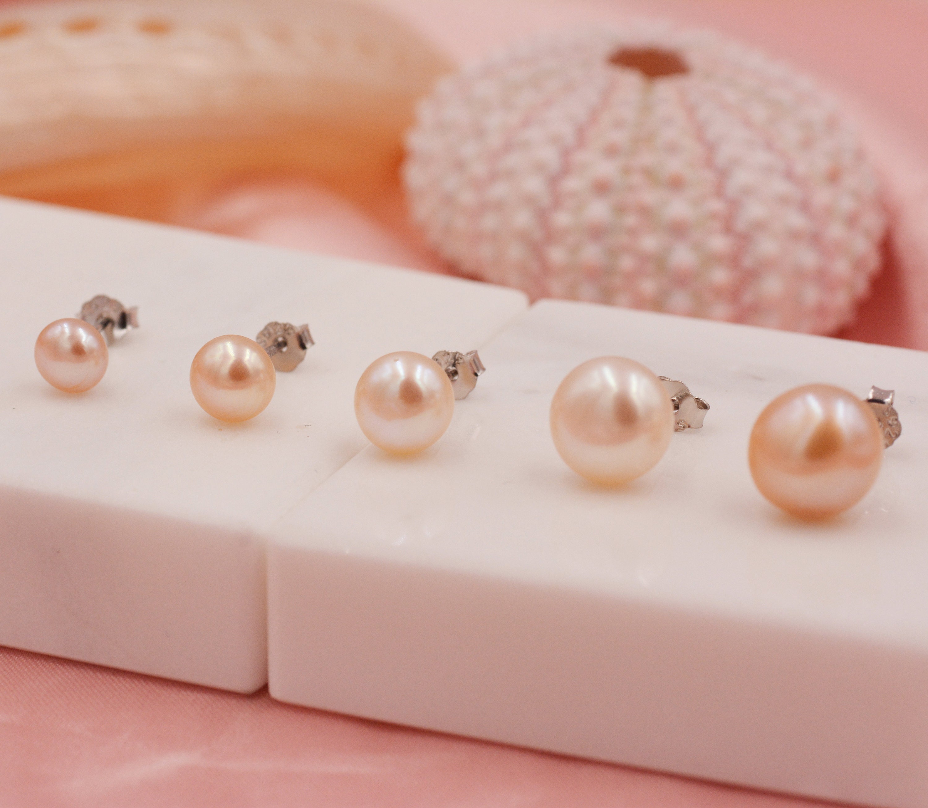 Genuine Pink Pearl Stud Earrings in Sterling Silver 5mm 8mm Small Pearl Stud and Large Pearl Stud Silver Pearl Earrings Etsy Canada