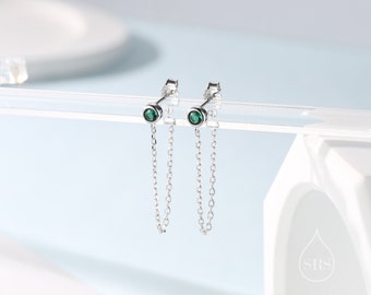 Emerald Green CZ Chain Ear Jacket in Sterling Silver,  Silver or Gold, Front and Back Earrings, Two Part Earrings,  Linking Chain Earrings