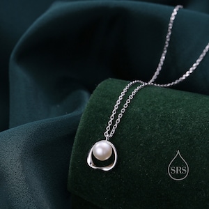 Genuine Freshwater Pearl and Mobius Circle Pendant Necklace in Sterling Silver, Silver or Gold or Rose Gold,  Delicate Keshi Pearl Halo