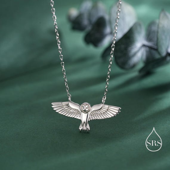Flying Barn Owl Pendant Necklace in Sterling Silver, Owl Necklace, Silver  Barn Owl Necklace, Bird Necklace, Animal Necklace