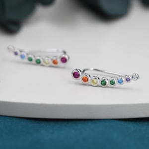 Rainbow Pebble CZ Crawler Earrings in Sterling Silver, Silver or Gold, Dotted Ear Crawlers, Dots Crawler, Bobble Crawlers image 3