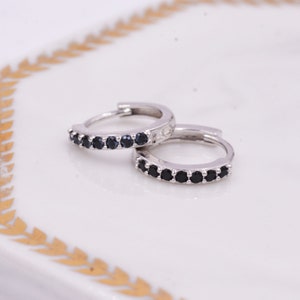 Pair of Minimalist Huggie Hoop Earrings in Sterling Silver with Sparkling CZ Crystals, Simple Hoop Earrings