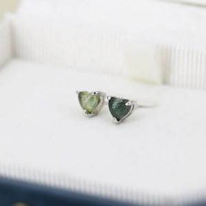 Natural Green Blue Tourmaline Heart Stud Earrings in Sterling Silver, 4mm or 6mm Crystal, Genuine Tourmaline Heart Stud Earrings image 4