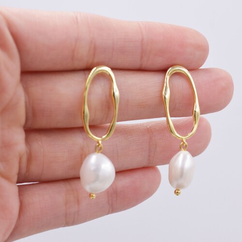Two-Tone Geometric Drop Earrings – Silver & 14K Gold Plated Hoop Earrings For Women & Teens (Hypoallergenic, 34mm)