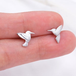 Hummingbird Stud Earrings in Sterling Silver, Bird Earrings, Nature Inspired Stud, Cute Dainty Minimal Jewellery image 1