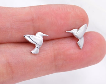 Hummingbird Stud Earrings in Sterling Silver, Bird Earrings, Nature Inspired Stud, Cute Dainty Minimal Jewellery