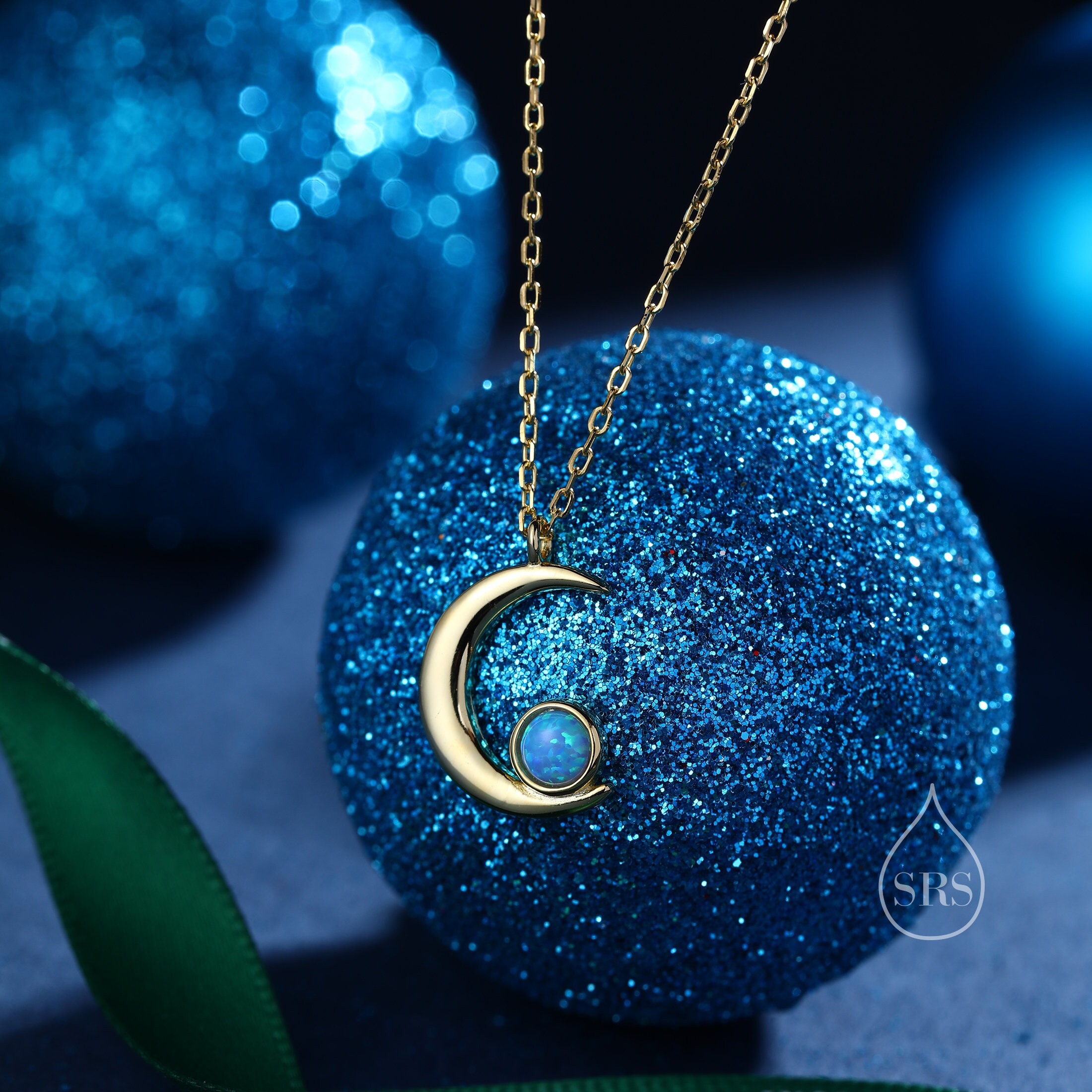 Crescent Moon Pendant Necklace in Sterling Silver With Opal or ...
