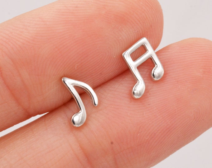 Mismatched Music Notes Stud Earrings in Sterling Silver, Music Symbol Stud Earrings, Cute Fun Earrings for Music Lover