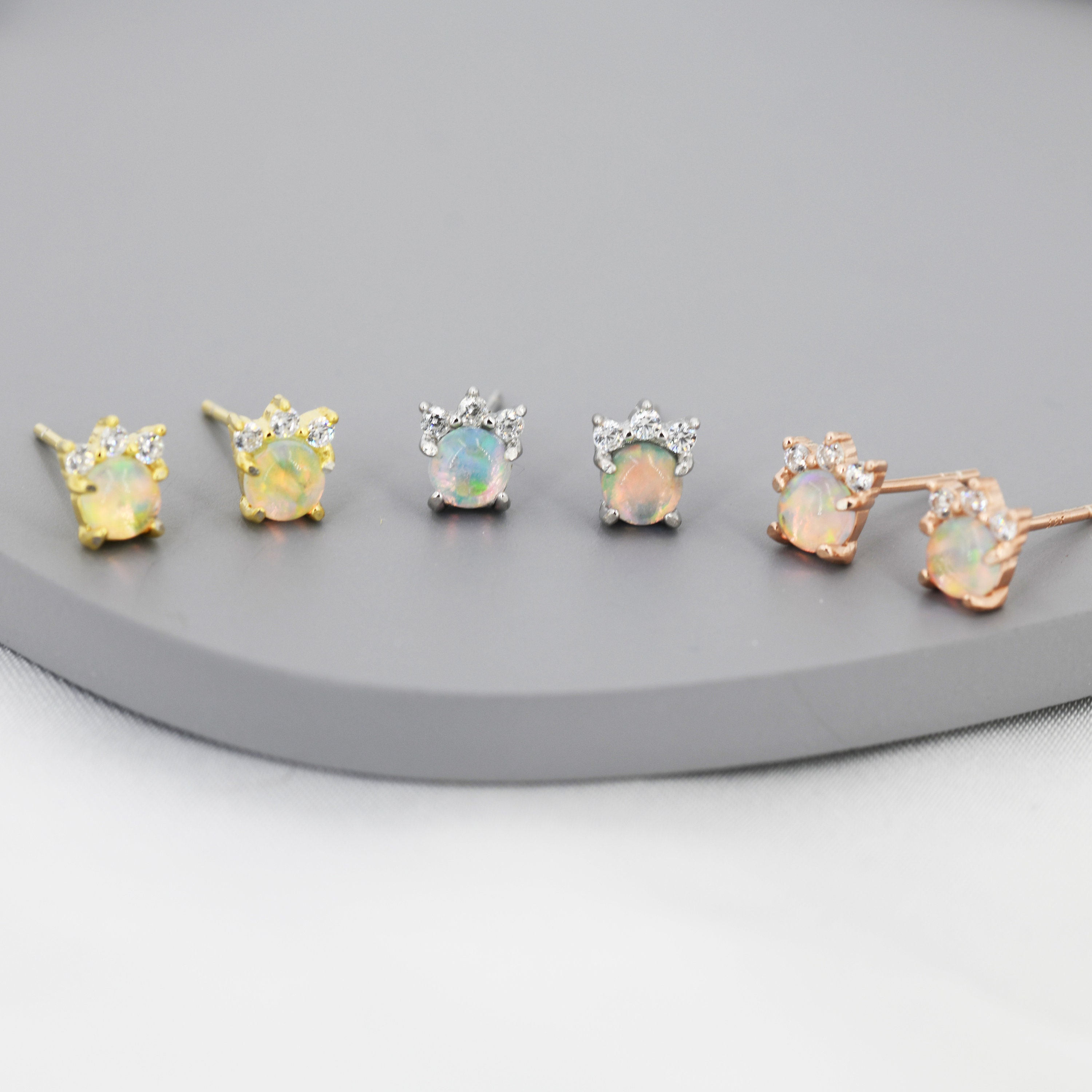 Chic Square Opal And Cz Crystal Stud Earrings