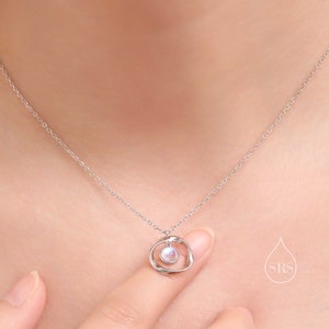 Moonstone and Mobius Circle Pendant Necklace in Sterling Silver, Silver or Gold, Mobius Strip Necklace with Simulated Moonstone image 3