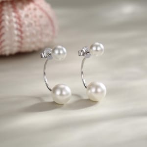 Sterling Silver Front and Back Stud Earrings Ear Jackets with Simulated Pearls, Simple and Elegant, Mother of Pearl Ear Jacket