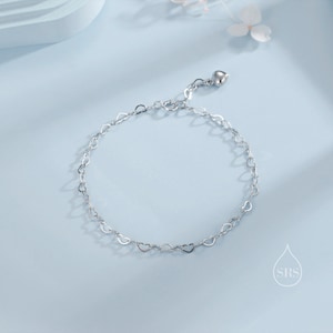 Herz Link Armband aus Sterling Silber, Zartes Herz Infinity Armband, Herzkette, Herz Bettelarmband
