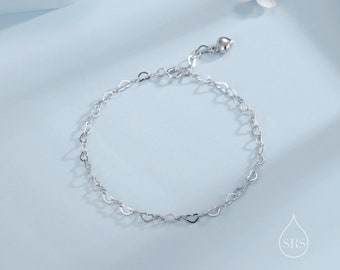 Heart Link Bracelet in Sterling Silver, Delicate Heart Infinity Bracelet, Heart Chain, Heart Charm Bracelet