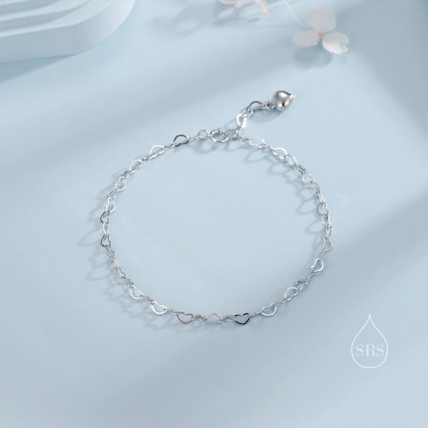 Heart Link Bracelet in Sterling Silver, Delicate Heart Infinity Bracelet, Heart Chain, Heart Charm Bracelet