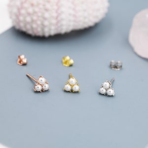 Pearl Trefoil Stud Earrings in Sterling Silver, Pearl Trio Earrings, Three Pearl Earrings, Silver Gold or Rose Gold image 2