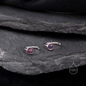 Minimalist Black Opal Huggie Hoop Threader Earrings in Sterling Silver, Gold or Silver, Pull Through Open Hoop Earrings