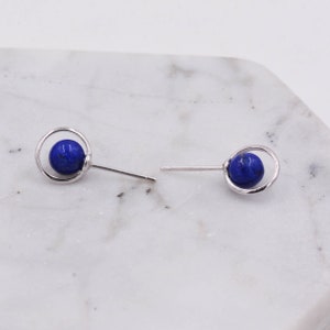 Sterling Silver 'Blue Planet' Saturn Planet Halo Stud Earrings with Lapis Lazuli Gemstone, Gold or Silver, Cute Fun Quirky Design image 7